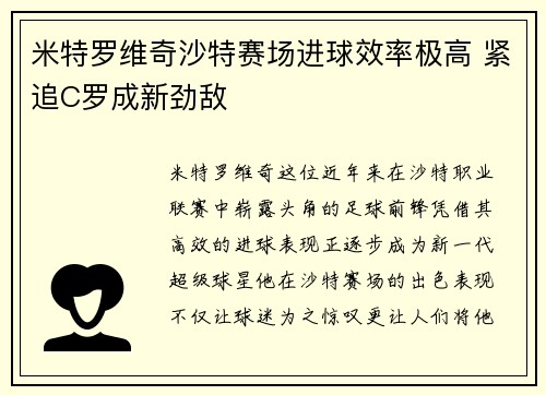米特罗维奇沙特赛场进球效率极高 紧追C罗成新劲敌